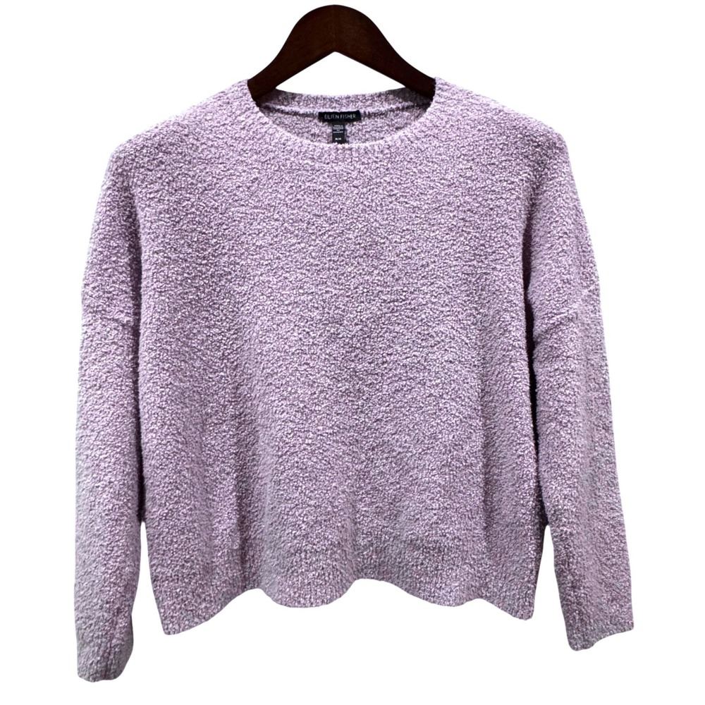 Eileen Fisher Boucle Sweater Womens Medium Purple Cotton Blend Crewneck EUC